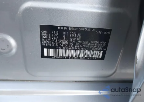 2019 Subaru Legacy 2.5I Sport from USA, damaged, VIN 4S3BNAR60K3036831